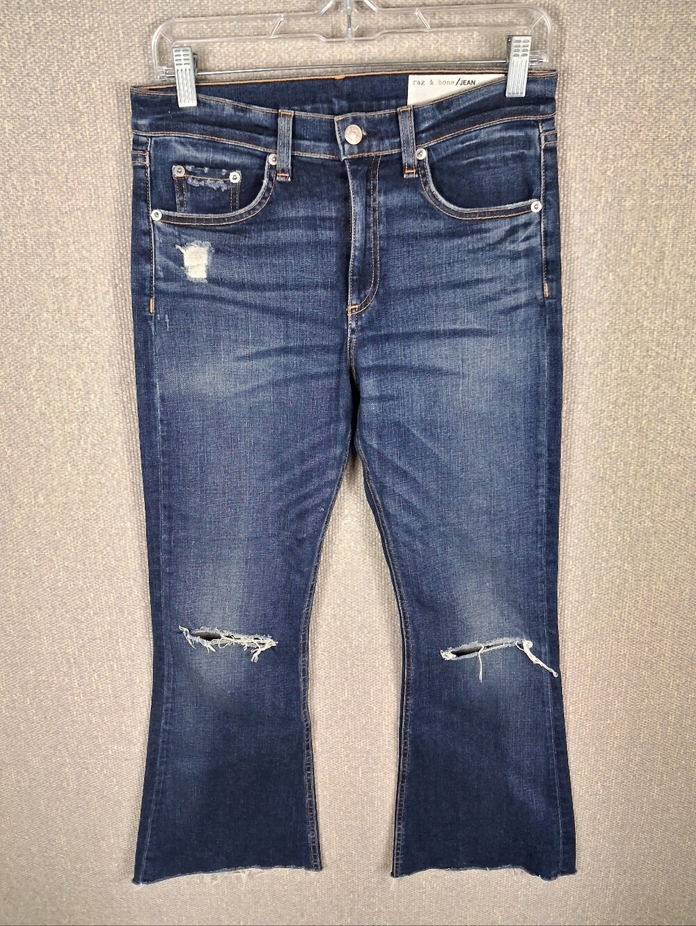 Rag & Bone High-Rise Crop Flare Distressed Jeans Medium Wash Blue Size 28